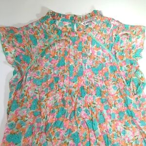 Nanette Lepore Multicolored Floral Print Mock Neck Ruffled Sleeveless Top- L